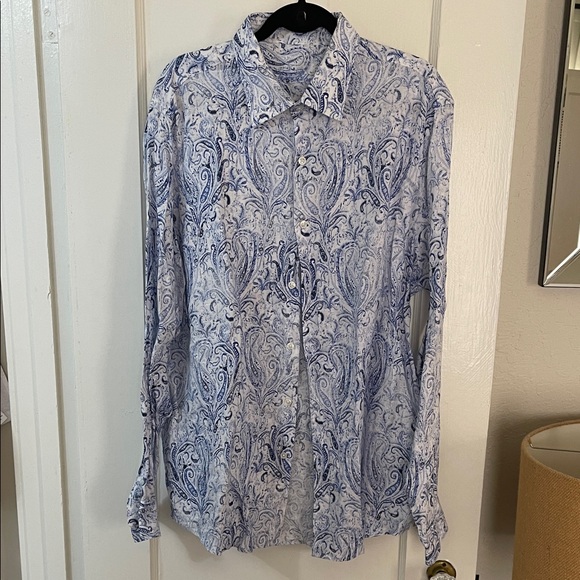 Tasso Elba 100% linen Men's Blue Paisley Shirt - Picture 1 of 4